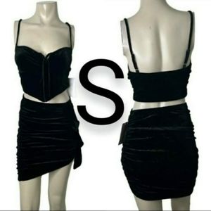 🆕VERY SEXY Black Velvet Two Piece Top & Skirt Set~SIZE S